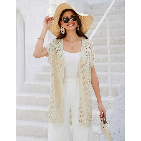 GRACE KARIN Women's 2025 Summer Crochet Cardigan, Open Front, Lightweight Beach - Picture 3 of 7